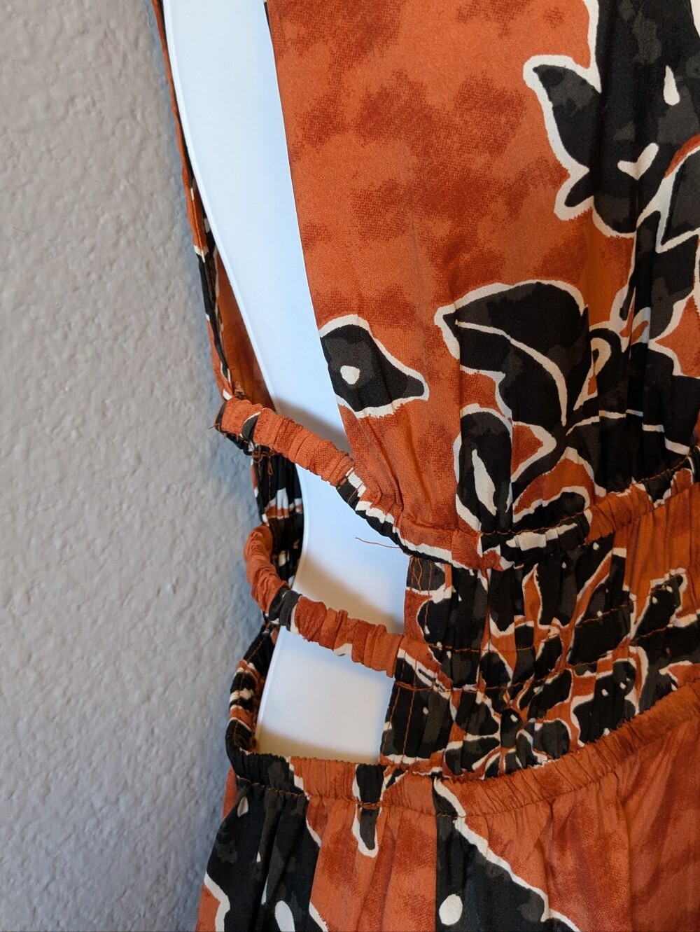 Indulge Rust and Black Floral Deep V Maxi Dress Side Cut Out Sz.XL - Picture 8 of 14